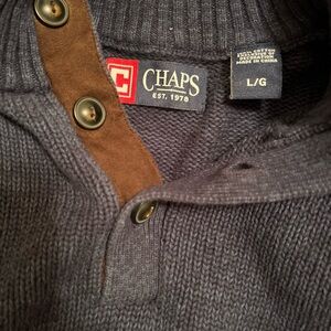 Chaps EST. 1978 - Dark Blue Knit Sweater with Brown Elbow Patches - 3-Button Up